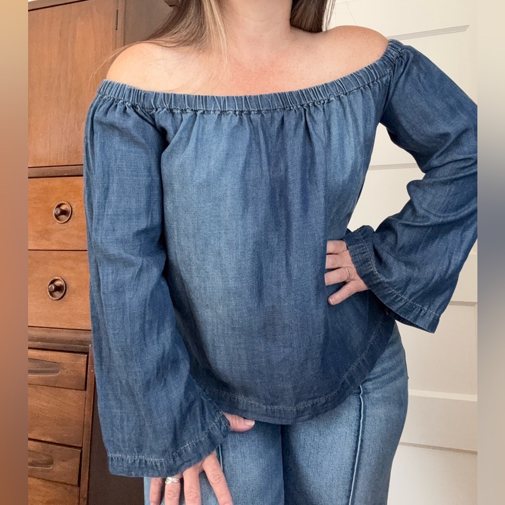 Cloth & Stone Denim (Tencel + Lyocell) Off-shoulder or On-Shoulder Long-Sleeve